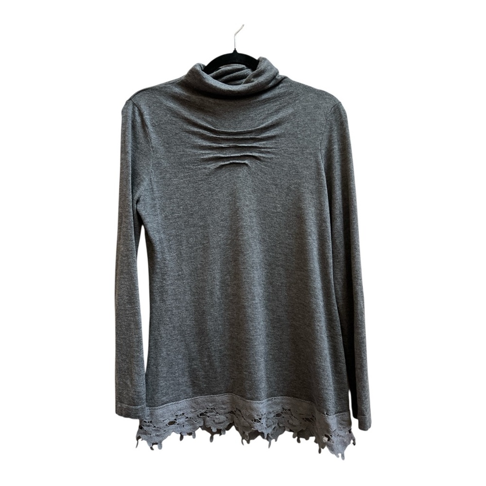 Soft Surroundings Wool-Blend Charcoal Lace Trim Turtleneck